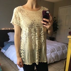 Sheer Cream Floral Lace Top SUMMER CLEAEANCE